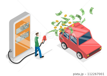 3D Isometric Flat Conceptual Illustration of Fuel Cost Rise 3D Isometric Flat Conceptual Illustration of Fuel Cost Rise 112267001