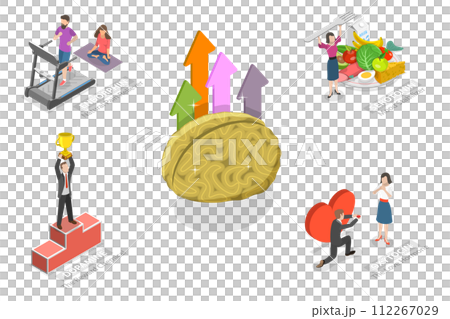 3D Isometric Flat Conceptual Illustration of Happy Hormones 3D Isometric Flat Conceptual Illustration of Happy Hormones 112267029