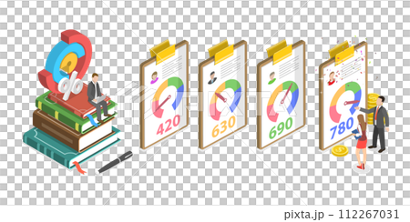 3D Isometric Flat  Conceptual Illustration of Improving Credit Score Rating 112267031