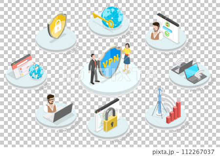 3D Isometric Flat Conceptual Illustration of Virtual private network 3D Isometric Flat Conceptual Illustration of Virtual private network 112267037