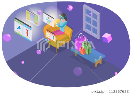 3D Isometric Flat Conceptual Illustration of Metaverse in Shopping 3D Isometric Flat Conceptual Illustration of Metaverse in Shopping 112267628