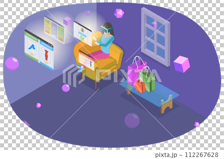 3D Isometric Flat Conceptual Illustration of Metaverse in Shopping 3D Isometric Flat Conceptual Illustration of Metaverse in Shopping 112267628