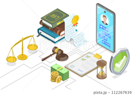3D Isometric Flat Conceptual Illustration of Digital Court 3D Isometric Flat Conceptual Illustration of Digital Court 112267639