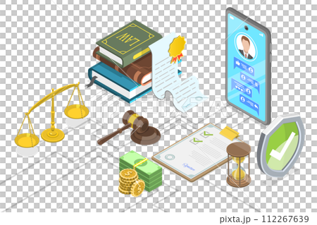 3D Isometric Flat Conceptual Illustration of Digital Court 3D Isometric Flat Conceptual Illustration of Digital Court 112267639