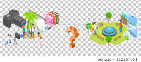 3D Isometric Flat  Conceptual Illustration of Smartphone Vs Camera 112267651