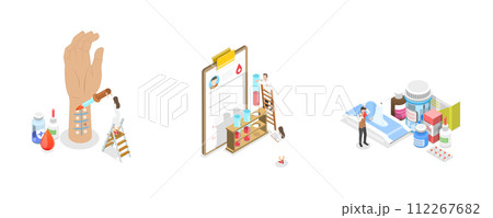 3D Isometric Flat  Conceptual Illustration of Allergy Testing and Treatment 112267682