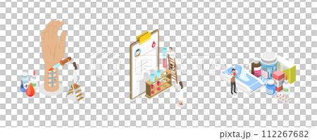 3D Isometric Flat  Conceptual Illustration of Allergy Testing and Treatment 112267682