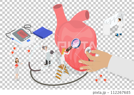 3D Isometric Flat  Conceptual Illustration of Heart Health 112267685