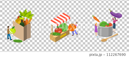 3D Isometric Flat  Conceptual Illustration of Local Food 112267690