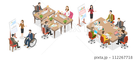 3D Isometric Flat  Conceptual Illustration of Inclusive Workplace 112267718