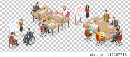 3D Isometric Flat  Conceptual Illustration of Inclusive Workplace 112267718