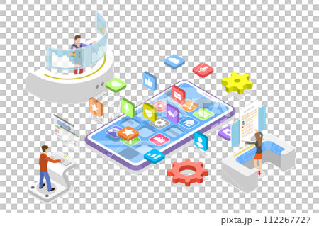 3D Isometric Flat Conceptual Illustration of React Native Development 3D Isometric Flat Conceptual Illustration of React Native Development 112267727