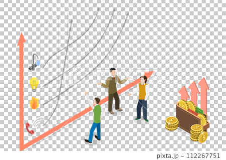 3D Isometric Conceptual Illustration of Utility Bill Increase 3D Isometric Conceptual Illustration of Utility Bill Increase 112267751