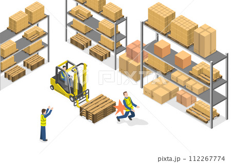 3D Isometric Flat Conceptual Illustration of Warehouse Accident 3D Isometric Flat Conceptual Illustration of Warehouse Accident 112267774