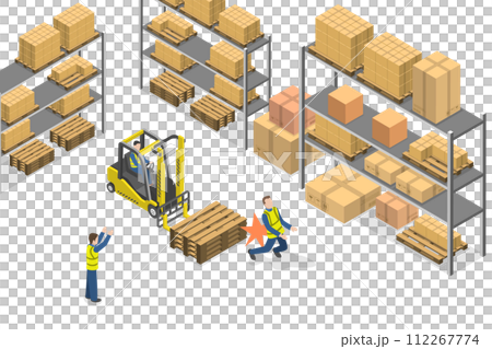 3D Isometric Flat Conceptual Illustration of Warehouse Accident 3D Isometric Flat Conceptual Illustration of Warehouse Accident 112267774