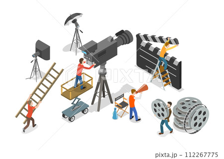 3D Isometric Flat Conceptual Illustration of Video Shooting 3D Isometric Flat Conceptual Illustration of Video Shooting 112267775