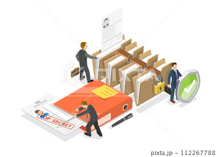 3D Isometric Flat  Conceptual Illustration of Confidential File 112267788