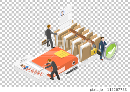 3D Isometric Flat  Conceptual Illustration of Confidential File 112267788