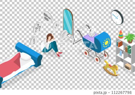 3D Isometric Flat  Conceptual Illustration of Postpartum Depression 112267798