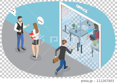 3D Isometric Flat  Conceptual Illustration of Office Entrance 112267803