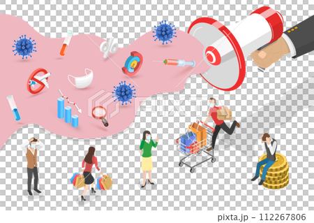 3D Isometric Flat Conceptual Illustration of COVID-19 Panic 3D Isometric Flat Conceptual Illustration of COVID-19 Panic 112267806