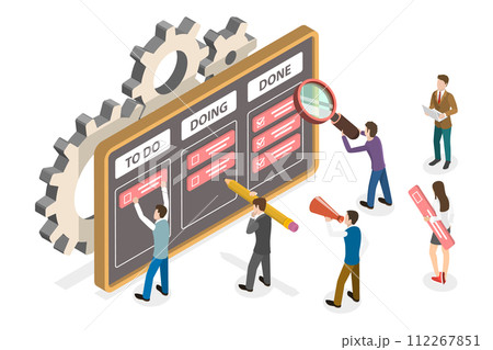 3D Isometric Flat Conceptual Illustration of Kamban Software Development Methodology, Project Management System 3D Isometric Flat Conceptual Illustration of Kamban Software Development Methodology, Project Management System 112267851