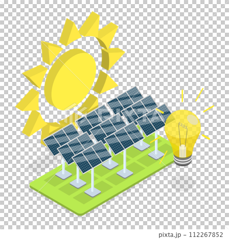 3D Isometric Flat  Icon of Solar Energy, Ecological Sustainable Power Supply 112267852