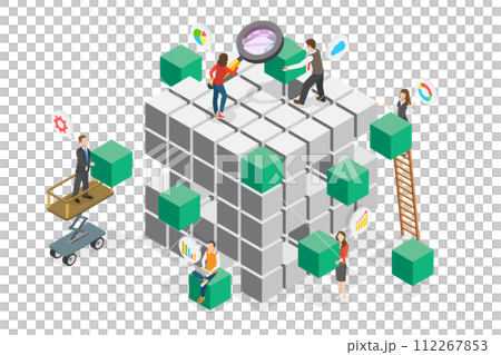 3D Isometric Flat  Conceptual Illustration of OLAP, Multi Dimensional Approach for Databases and Data Mining 112267853