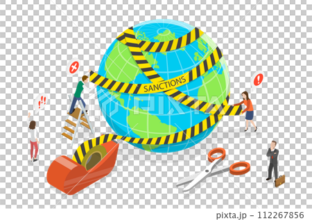 3D Isometric Flat  Conceptual Illustration of Economic Sanctions, Global Blocking Bank Accounts 112267856