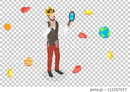 3D Isometric Flat  Conceptual Illustration of Egocentric Person, Narcissist Man, Excessive Self Love 112267857