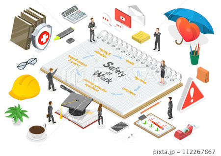 3D Isometric Flat  Conceptual Illustration of Safety At Work, Occupational Safety and Health Administration 112267867