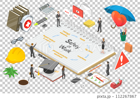 3D Isometric Flat  Conceptual Illustration of Safety At Work, Occupational Safety and Health Administration 112267867