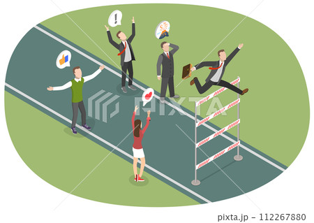 3D Isometric Flat  Conceptual Illustration of Hight Skill Level, Obstacles Overcoming 112267880