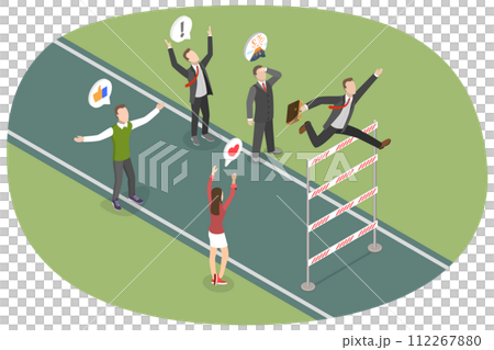3D Isometric Flat  Conceptual Illustration of Hight Skill Level, Obstacles Overcoming 112267880