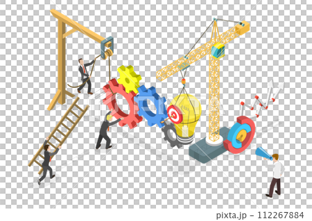 3D Isometric Flat  Conceptual Illustration of Project Execution, Strategic Planing and Management 112267884