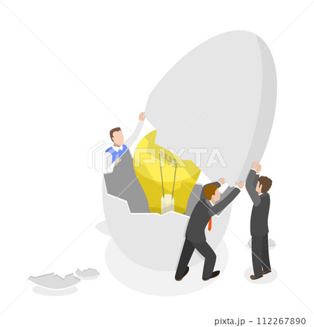 3D Isometric Flat  Conceptual Illustration of Startap Idea, New Product or Service Launch 112267890
