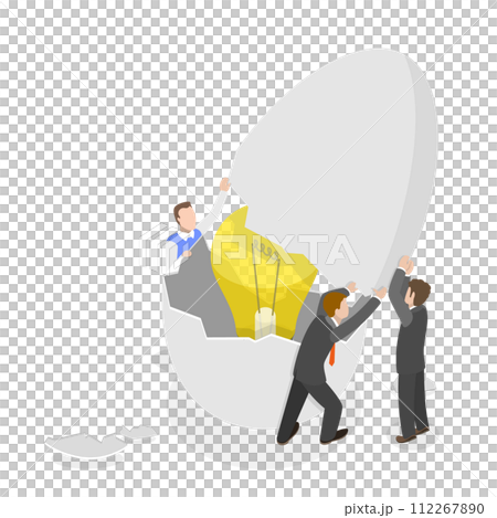 3D Isometric Flat  Conceptual Illustration of Startap Idea, New Product or Service Launch 112267890