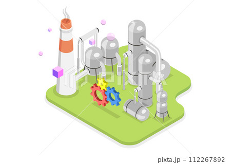 3D Isometric Flat  Conceptual Illustration of Petroleum Manufacturing Industry , Oil Refinery Plant 112267892