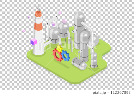 3D Isometric Flat  Conceptual Illustration of Petroleum Manufacturing Industry , Oil Refinery Plant 112267892