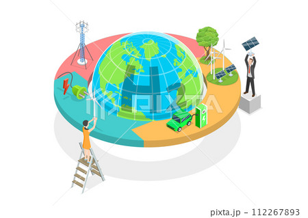 3D Isometric Flat  Conceptual Illustration of H2 Electricity, Renewable Energy Source 112267893