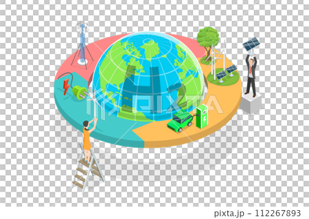3D Isometric Flat  Conceptual Illustration of H2 Electricity, Renewable Energy Source 112267893