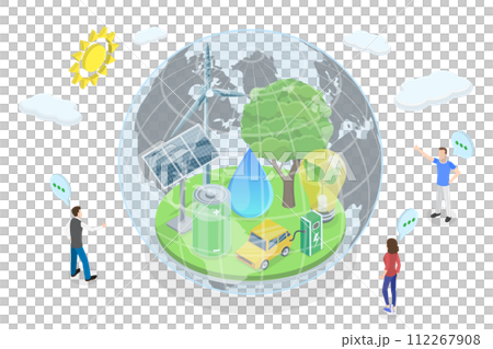 3D Isometric Flat Conceptual Illustration of Green Energy Sources, Sustainable Lifestyle 3D Isometric Flat Conceptual Illustration of Green Energy Sources, Sustainable Lifestyle 112267908