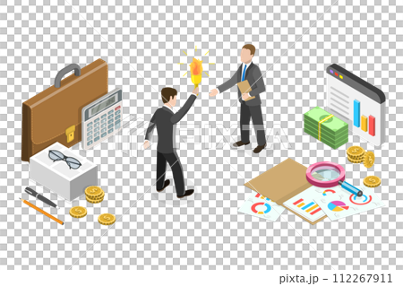 3D Isometric Flat  Conceptual Illustration of Business Successor Plan, Company Handover 112267911