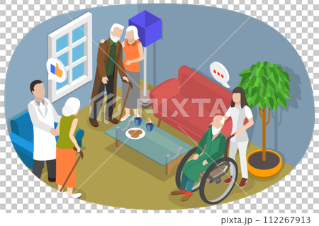 3D Isometric Flat Conceptual Illustration of Nursing Home Service, Healthcare and Social Support 3D Isometric Flat Conceptual Illustration of Nursing Home Service, Healthcare and Social Support 112267913