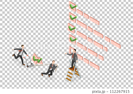 3D Isometric Flat  Conceptual Illustration of Checklist for Work Completion, Project Management 112267915