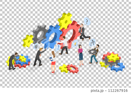 3D Isometric Flat  Conceptual Illustration of Teamwork and Collaboration, Work Routine Management 112267916