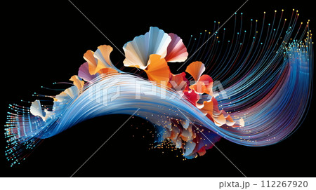Colorful Digital Wave with Blooming Flowers Illustrating Motion and Elegance 112267920
