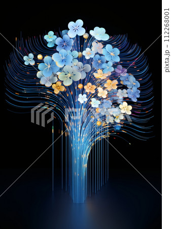 Digital Art: Digital Flowers with Colorful Swirls - artistic artificial network representation 112268001