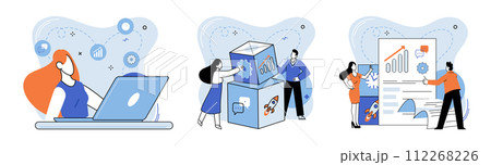 Team work vector illustration. Cooperation among team members fosters positive corporate environment Successful project management requires effective communication within team The companys strategy 112268226