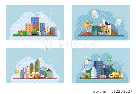 Waste pollution. Vector illustration. The accumulation junk and trash contributes to problem waste pollution Proper waste management is crucial to prevent release hazardous substances into environment 112268227